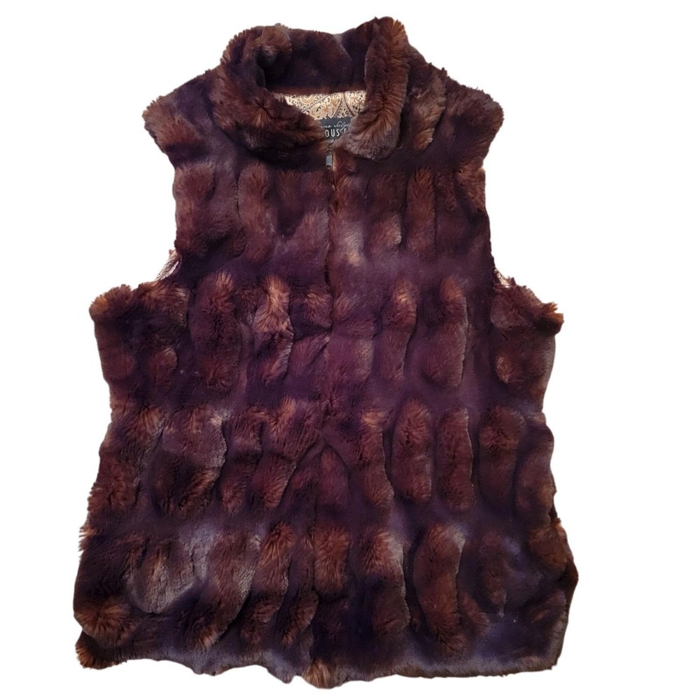 Donna Salyers Fabulous Furs Faux Fur Vest XS Brown Full Zip Winter Layering